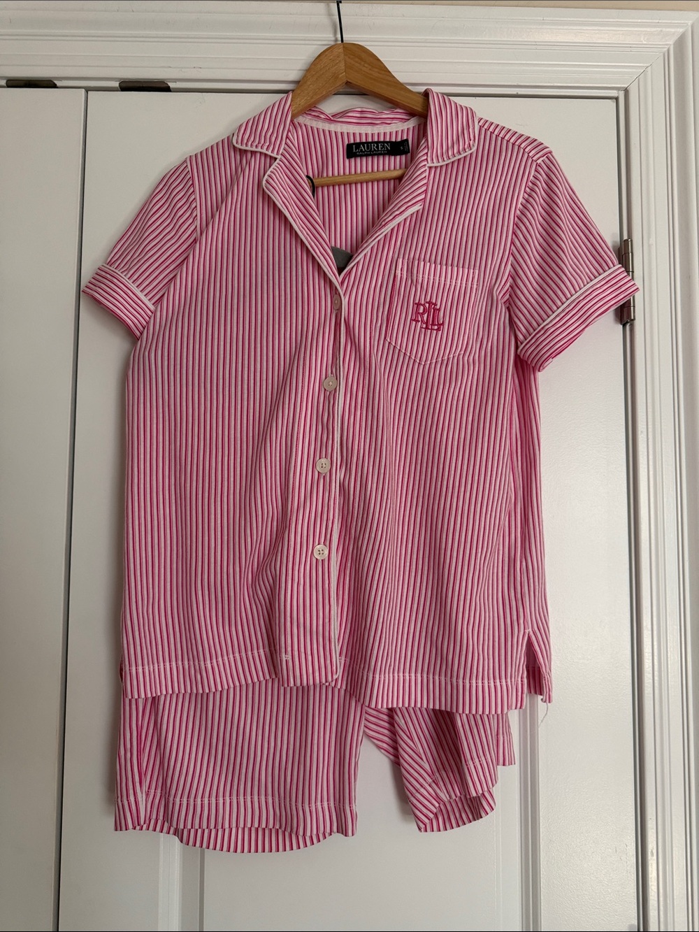 Black label Lauren Ralph Lauren Pink and White Striped Pajama Set